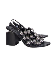Alexander Wang - Black Leather Silver Studded Cage Strappy Sandals Sz 7.5