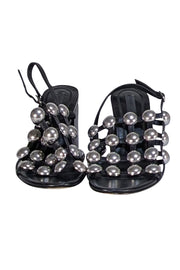 Alexander Wang - Black Leather Silver Studded Cage Strappy Sandals Sz 7.5