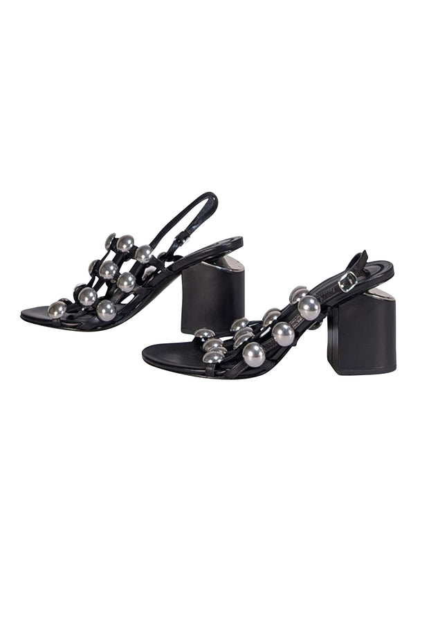 Alexander Wang - Black Leather Silver Studded Cage Strappy Sandals Sz 7.5