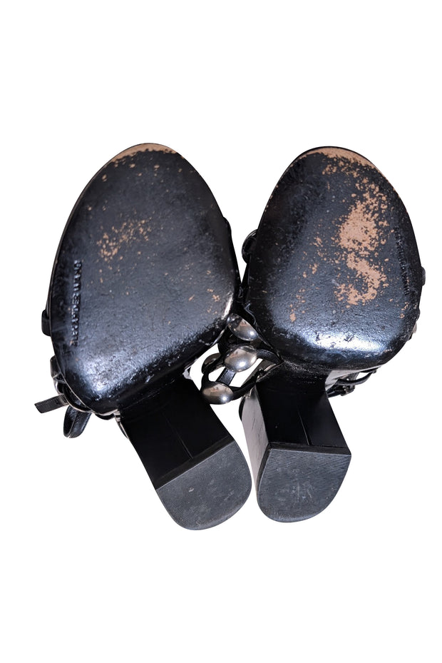 Alexander Wang - Black Leather Silver Studded Cage Strappy Sandals Sz 7.5