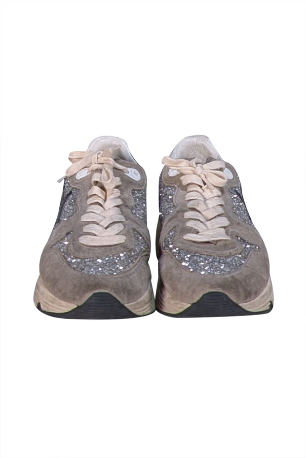 Golden Goose - Taupe & Cream Glitter Trim Running Sneakers Sz 8