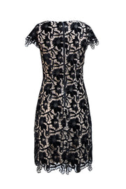 Alice & Olivia - Black Lace & Beige Cap Sleeve Cocktail Dress Sz 4 - Current Boutique