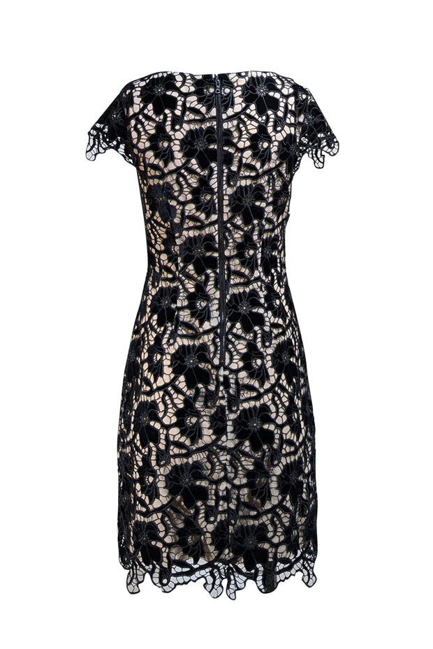Alice & Olivia - Black Lace & Beige Cap Sleeve Cocktail Dress Sz 4 - Current Boutique