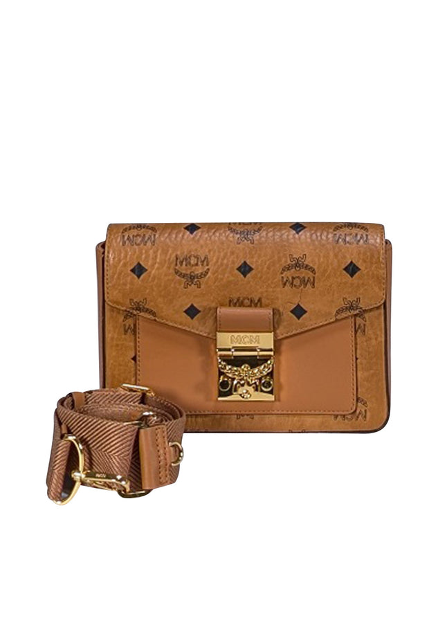 MCM - Tan & Black Monogram Mille Viestos Small Crossbody Bag - Current Boutique
