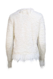L'Agence - Ivory Fuzzy Fringe Trim Cardigan Sz M - Current Boutique