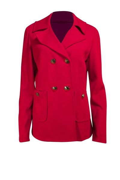 St. John - Red Wool Double Breasted Sweater Blazer Sz 14 - Current Boutique