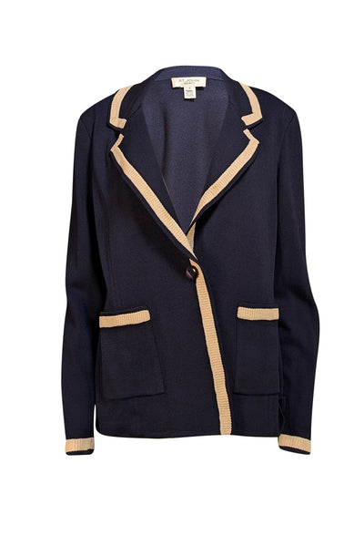 St. John - Navy w/ Cream Trim Sweater Blazer Sz 12 - Current Boutique