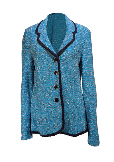 St. John - Teal Blue, White, & Navy Blend Knit Blazer Sz 14 - Current Boutique