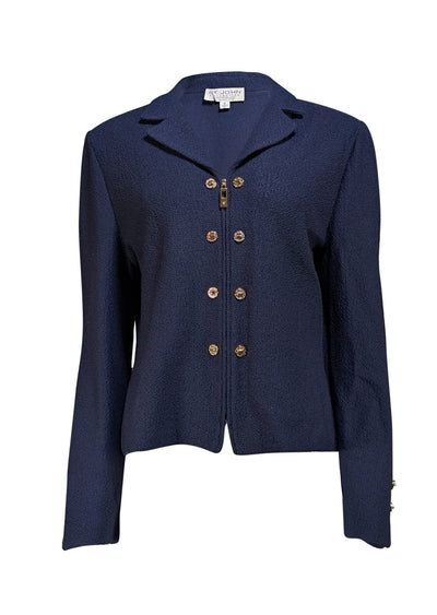 St. John - Navy Textured Collared Jacket Sz 16 - Current Boutique