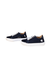 Christian Louboutin - Navy Croc Embossed Leather & Canvas Platform Sneakers Sz 6 - Current Boutique