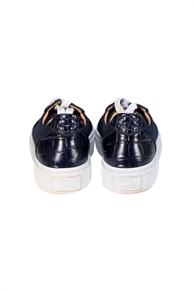Christian Louboutin - Navy Croc Embossed Leather & Canvas Platform Sneakers Sz 6 - Current Boutique