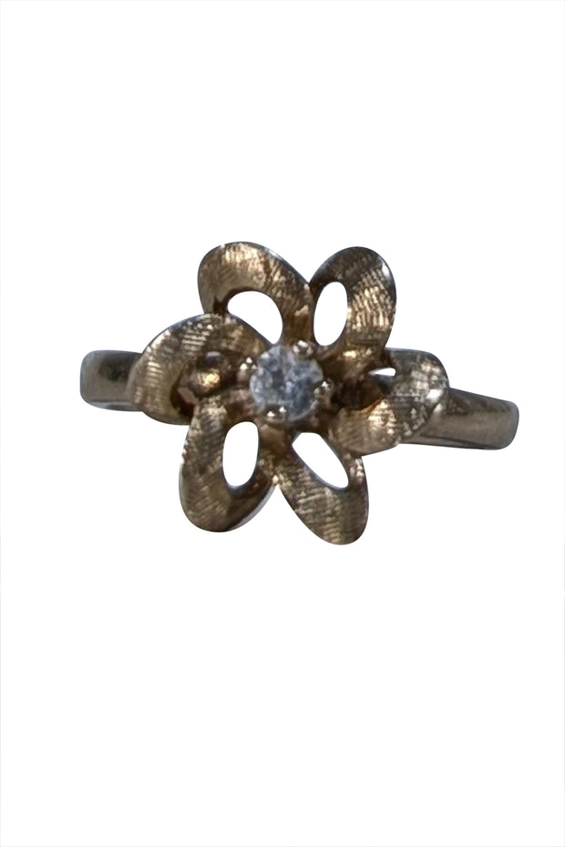 No Label - 14K Gold Flower Ring w/ Center Stone Sz 4