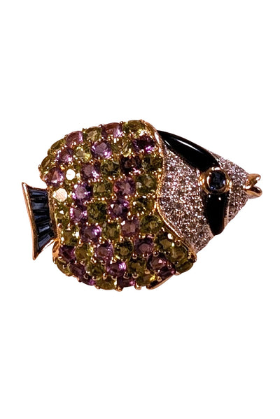 No Label - Gold, Purple, & Green Fish Brooch