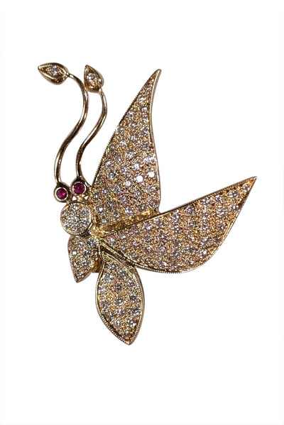 No Label - 18K Gold Jeweled Butterfly Brooch