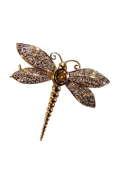 No Label - Gold Jeweled Dragonfly Brooch
