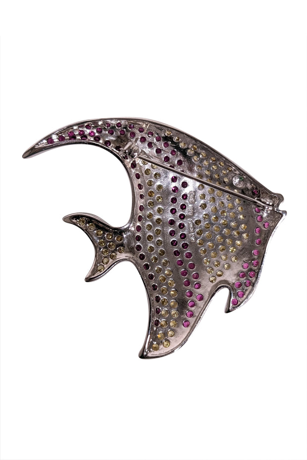 No Label - Sterling Silver Fish Brooch w/ Citrine, Emerald, & Ruby Stones