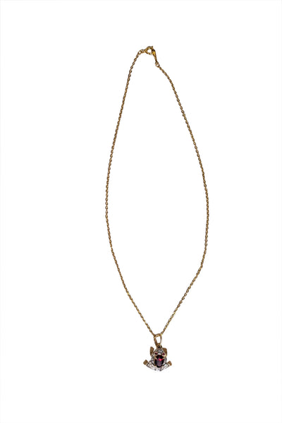 No Label - 18K Gold Necklace w/ Silver & Red Stone Frog Pendant - Current Boutique