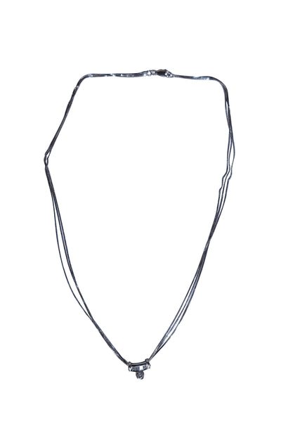 No Label - 14K White Gold Multi Strand Necklace w/ Stone Pendant - Current Boutique