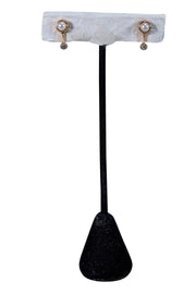 No Label - 14K Gold Pearl & Stone Drop Stud Earrings - Current Boutique