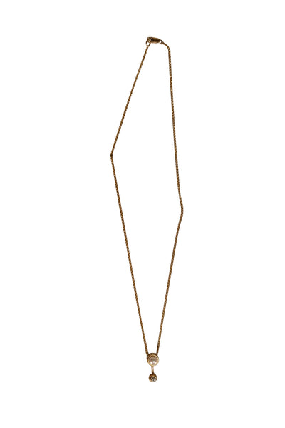 No Label - 14K Gold Chain Pearl & Stone Pendant Necklace - Current Boutique
