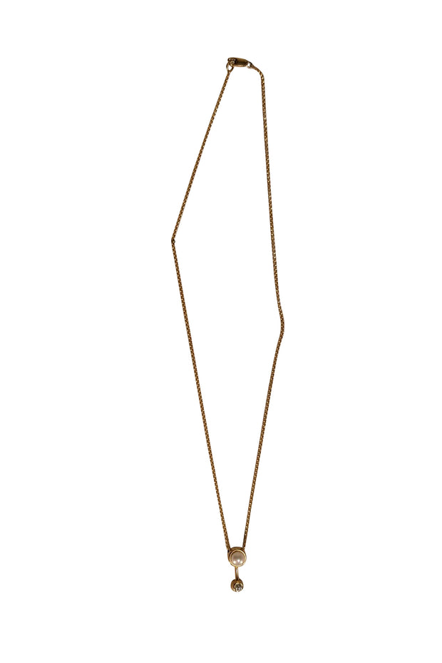 No Label - 14K Gold Chain Pearl & Stone Pendant Necklace - Current Boutique
