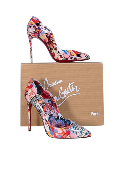 Christian Louboutin - Pink & Multicolor Collage Print Pumps Sz 10 - Current Boutique