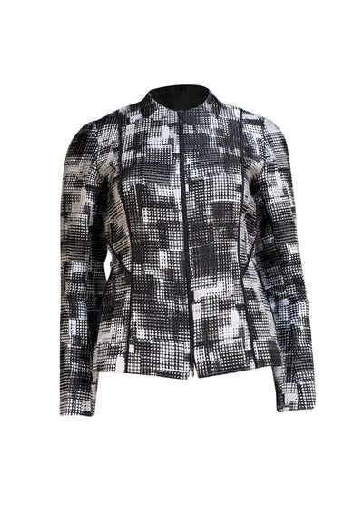 Lafayette 148 - Black & White Check Knit Jacket Sz 2 - Current Boutique