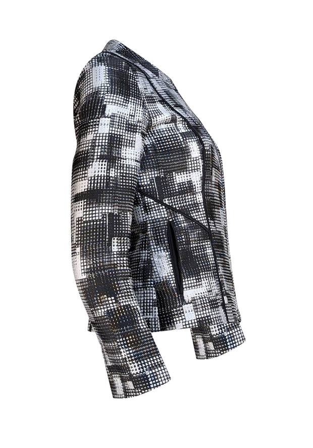 Lafayette 148 - Black & White Check Knit Jacket Sz 2 - Current Boutique