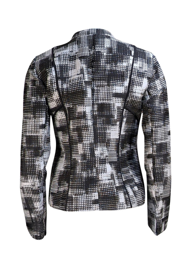 Lafayette 148 - Black & White Check Knit Jacket Sz 2 - Current Boutique