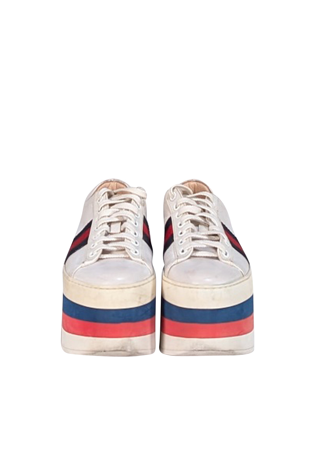 Gucci - Ivory Leather Red & Blue Stripe Detail Platform 