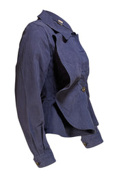 Burberry - Navy Cotton Ruffled Short Jacket Sz 2 - Current Boutique