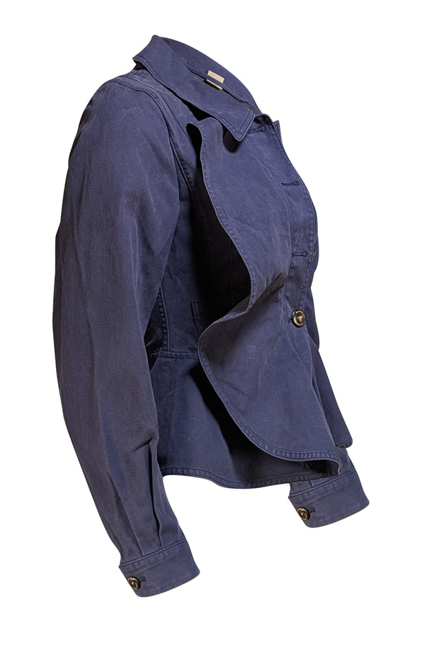 Burberry - Navy Cotton Ruffled Short Jacket Sz 2 - Current Boutique