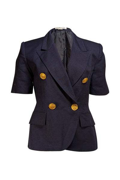 Christian Dior - Navy Double Breasted Cropped Blazer Sz 6 - Current Boutique