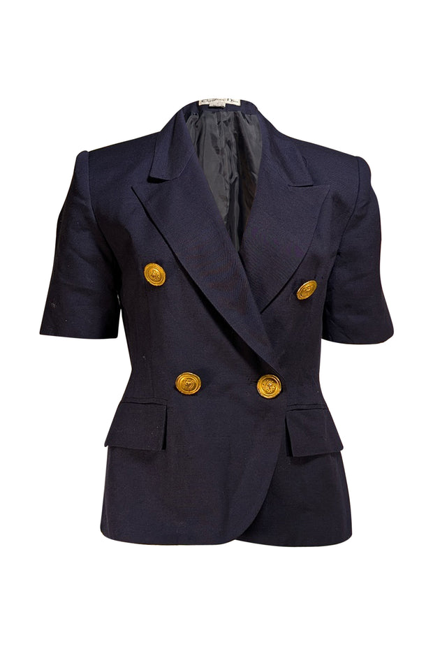 Christian Dior - Navy Double Breasted Cropped Blazer Sz 6 - Current Boutique