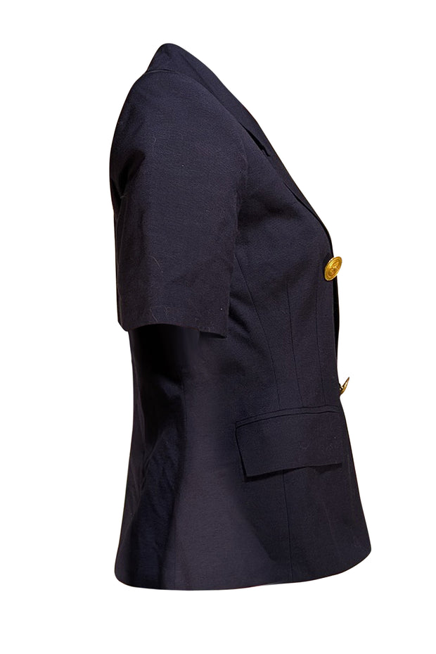 Christian Dior - Navy Double Breasted Cropped Blazer Sz 6 - Current Boutique