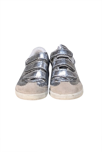 Isabel Marant - Silver Metallic Crackle Leather Velvro Strap Sneakers Sz 7 - Current Boutique