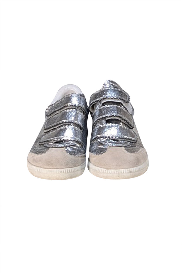 Isabel Marant - Silver Metallic Crackle Leather Velvro Strap Sneakers Sz 7 - Current Boutique