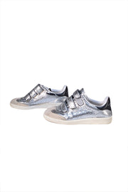 Isabel Marant - Silver Metallic Crackle Leather Velvro Strap Sneakers Sz 7 - Current Boutique