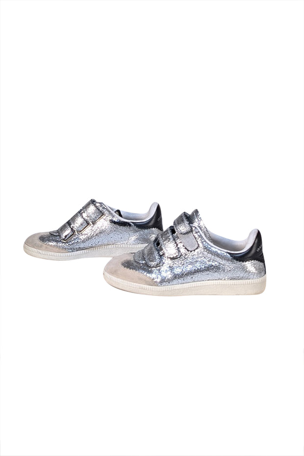 Isabel Marant - Silver Metallic Crackle Leather Velvro Strap Sneakers Sz 7 - Current Boutique