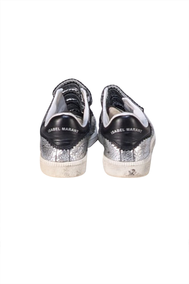 Isabel Marant - Silver Metallic Crackle Leather Velvro Strap Sneakers Sz 7 - Current Boutique