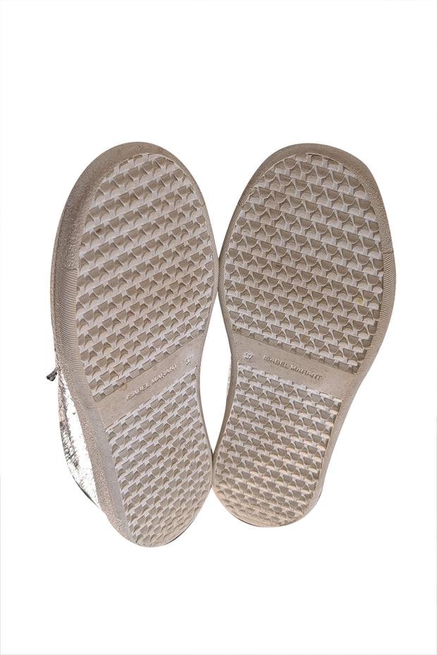 Isabel Marant - Silver Metallic Crackle Leather Velvro Strap Sneakers Sz 7 - Current Boutique