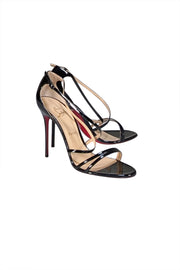 Christian Louboutin - Black Patent Leather "Gwynitta 100" Strappy Sandal Heels Sz 10.5 - Current Boutique