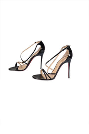 Christian Louboutin - Black Patent Leather "Gwynitta 100" Strappy Sandal Heels Sz 10.5 - Current Boutique