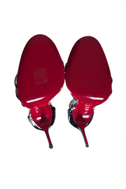 Christian Louboutin - Black Patent Leather "Gwynitta 100" Strappy Sandal Heels Sz 10.5 - Current Boutique