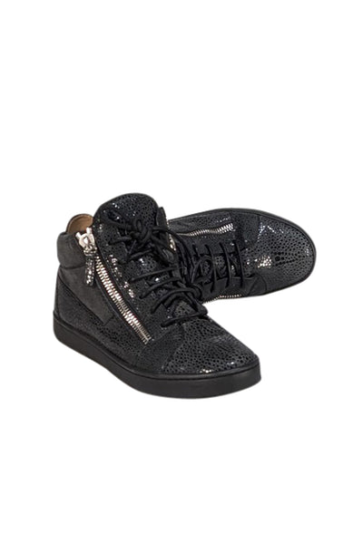 Giuseppe Zanotti - Grey Spotted Print High Top Lace Up Sneakers Sz 8 - Current Boutique