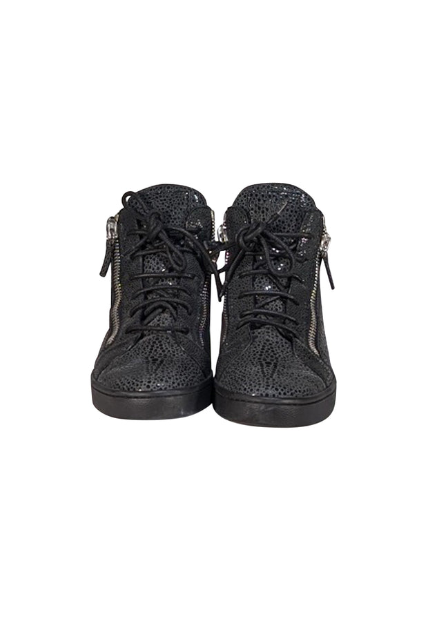 Giuseppe Zanotti - Grey Spotted Print High Top Lace Up Sneakers Sz 8 - Current Boutique