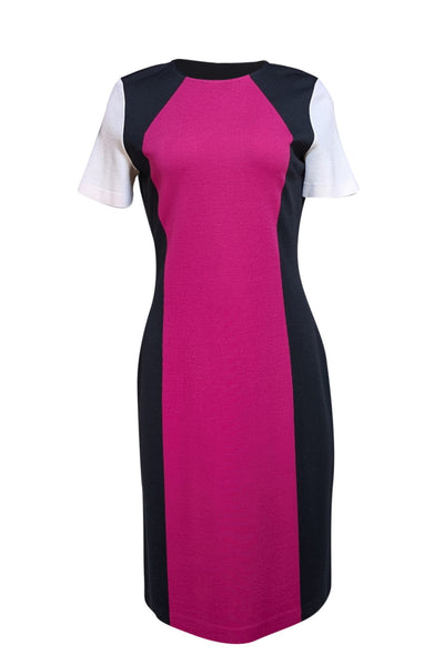 St. John - Hot Pink, Black, & White Color Block Knit Dress Sz 6 - Current Boutique