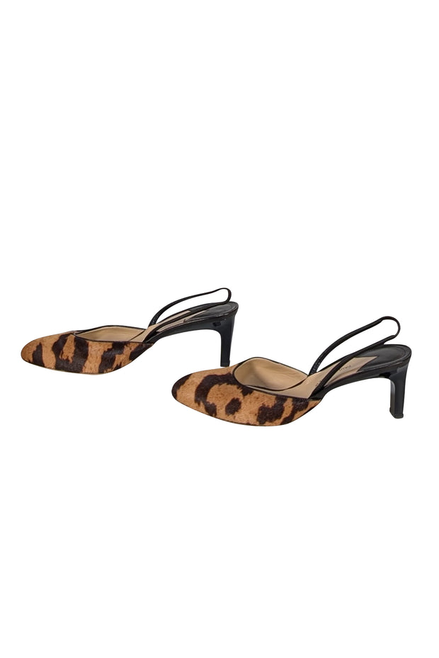 Paul Andrew - Tan & Brown Print Pony Hair Slingback Heels Sz 9.5 - Current Boutique