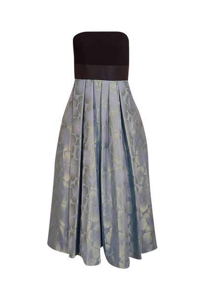 Theia - Blue Floral Brocade w/ Black Strapless Bodice Sz 4