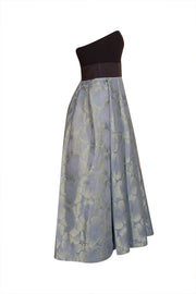 Theia - Blue Floral Brocade w/ Black Strapless Bodice Sz 4